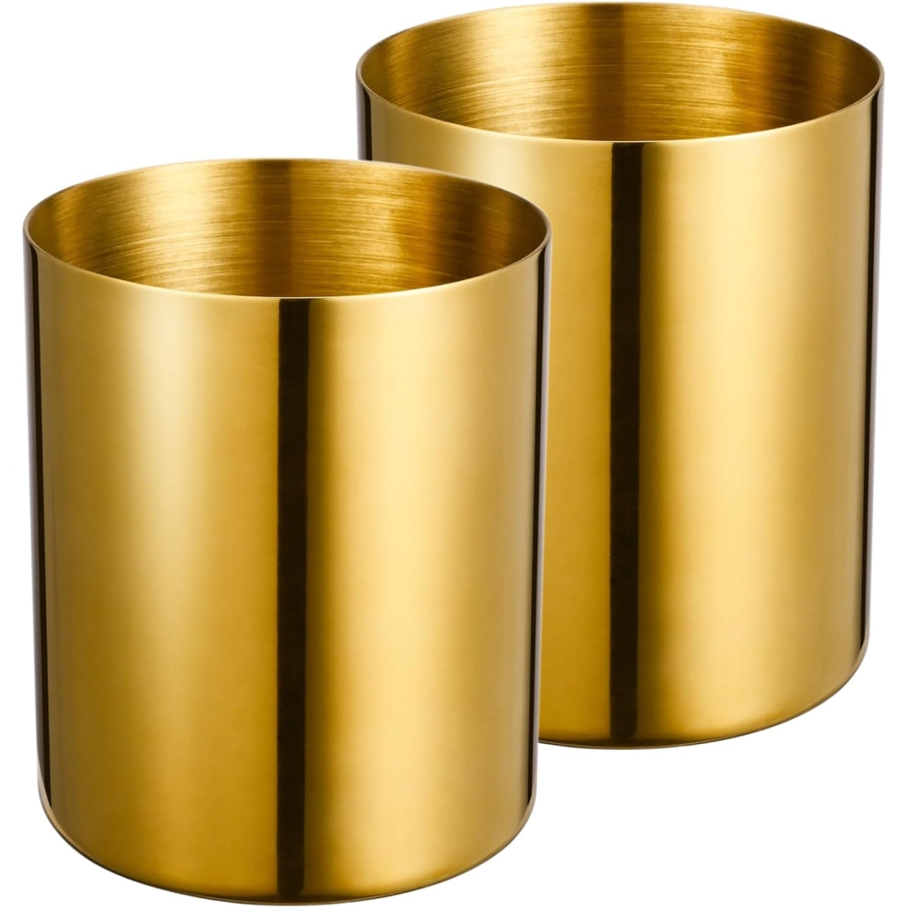 Lot de 2 pots à crayons dorés en inox
