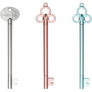 Lot de 3 Stylos Clé Rétro – Bleu, Argent, Rose