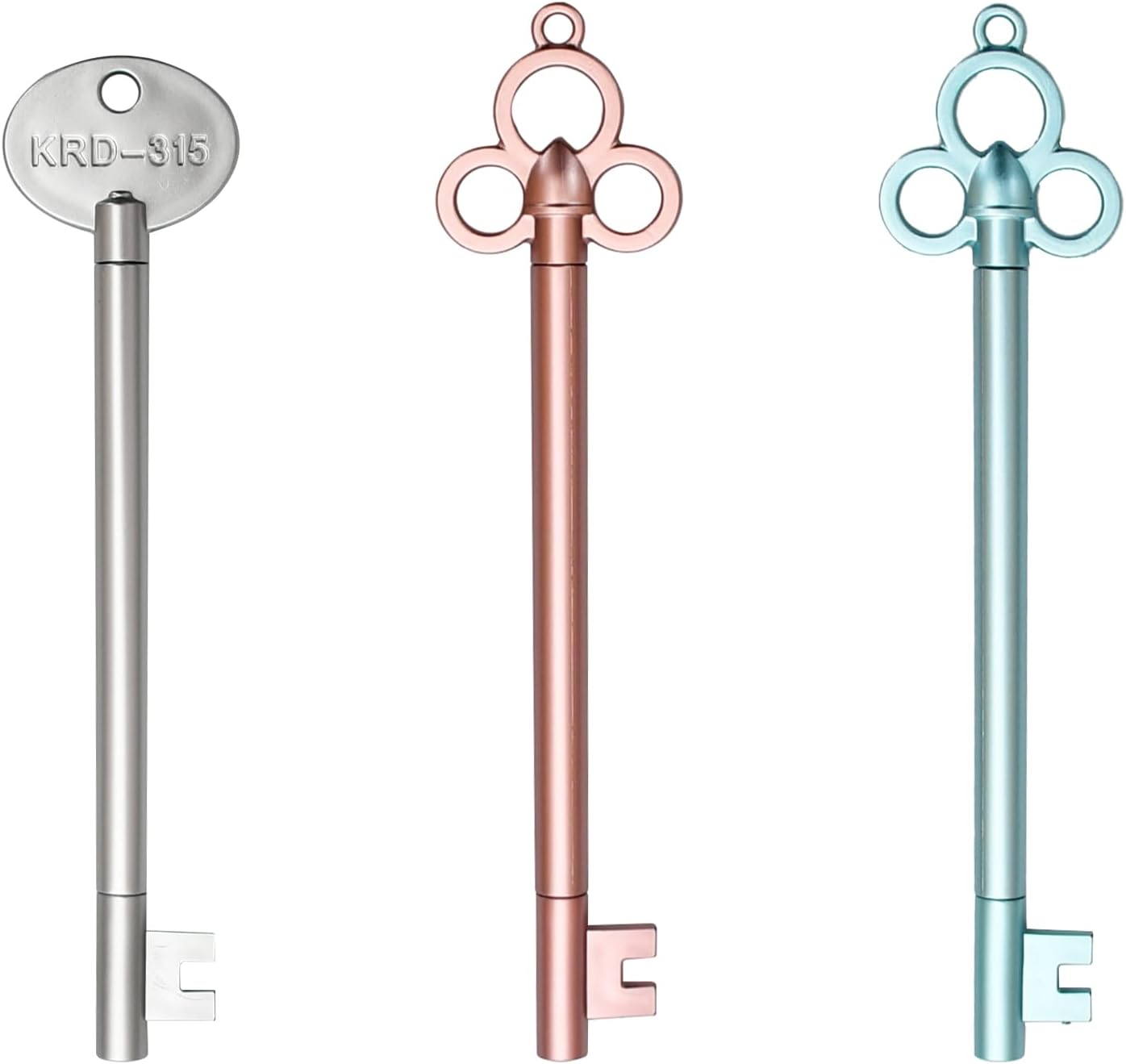Lot de 3 Stylos Clé Rétro - Bleu, Argent, Rose