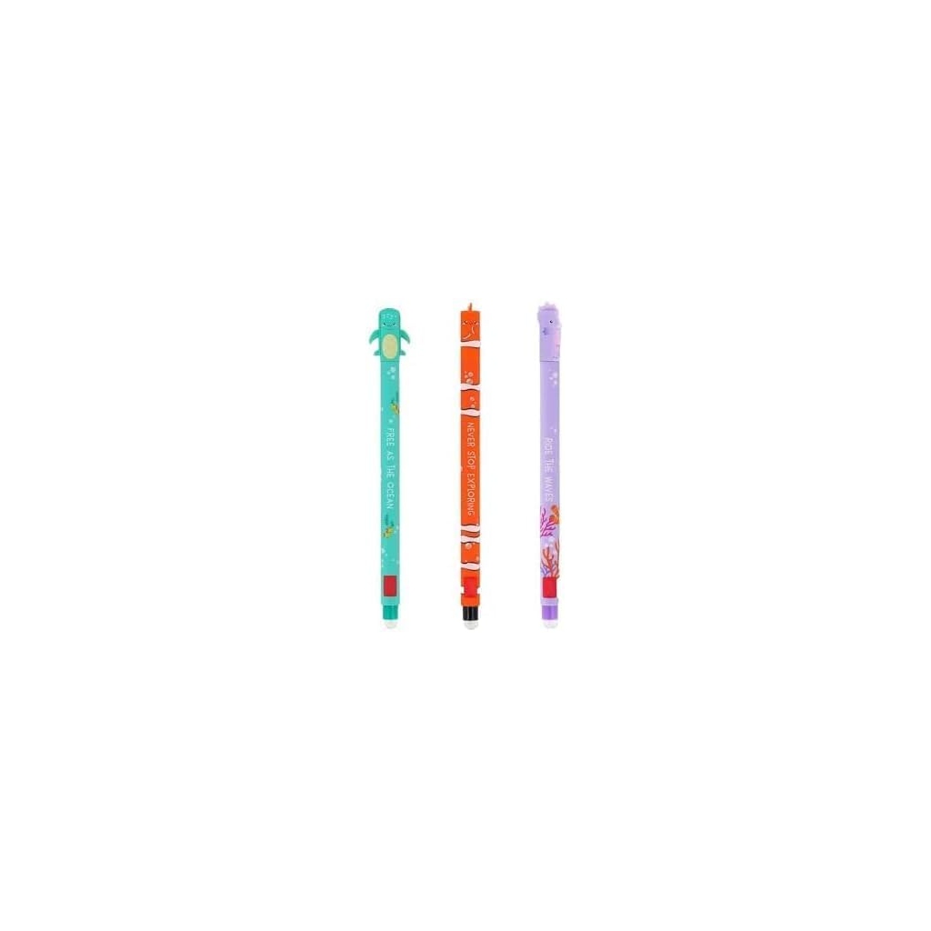 Lot de 3 Stylos Gel Effaçables Animaux Marins