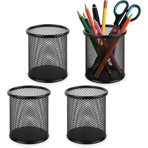 Lot de 4 Pots à Crayon en Maille Métallique Noir