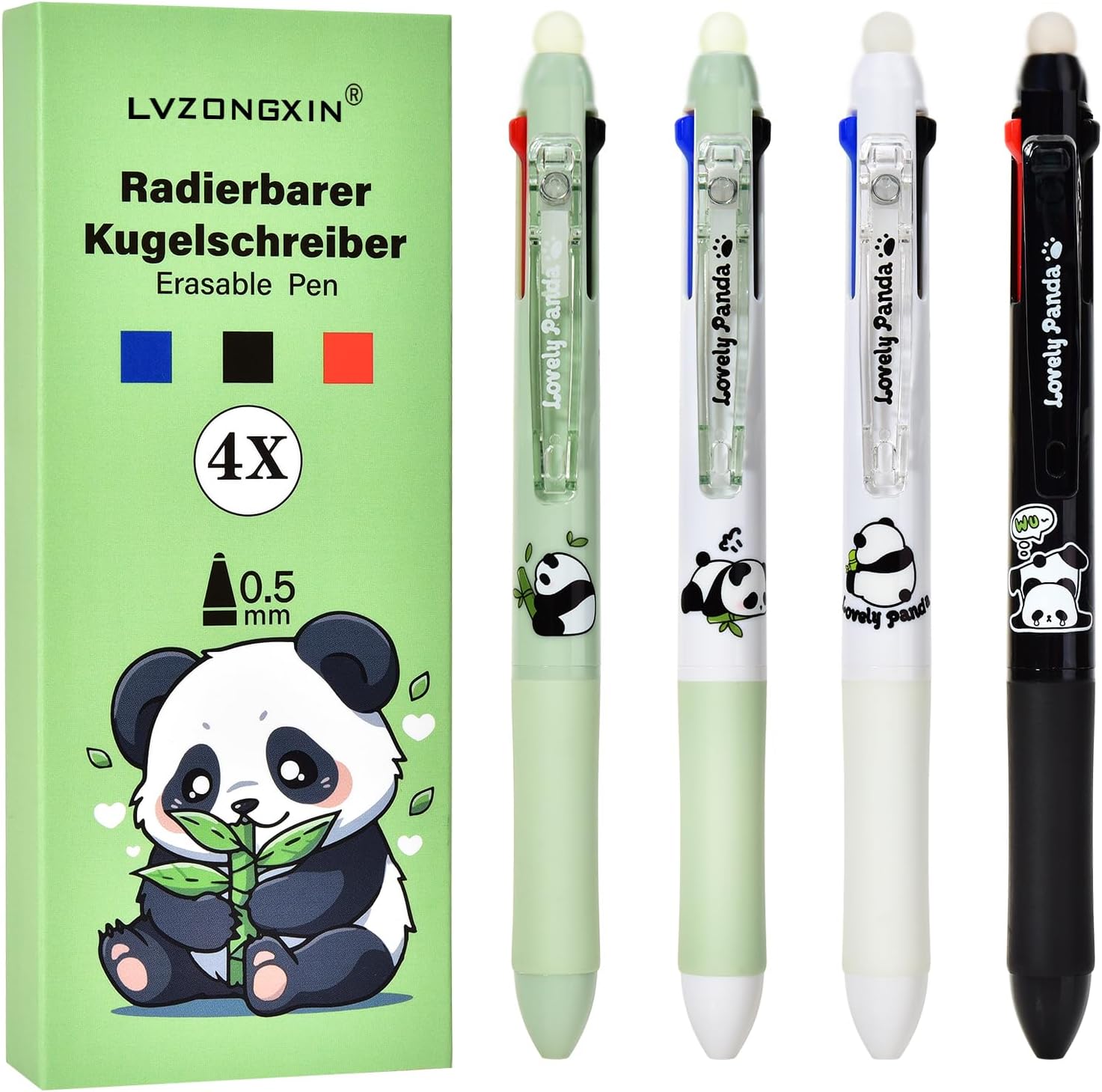 Lot de 4 Stylos Gel Effaçables - Bleu, Noir, Rouge