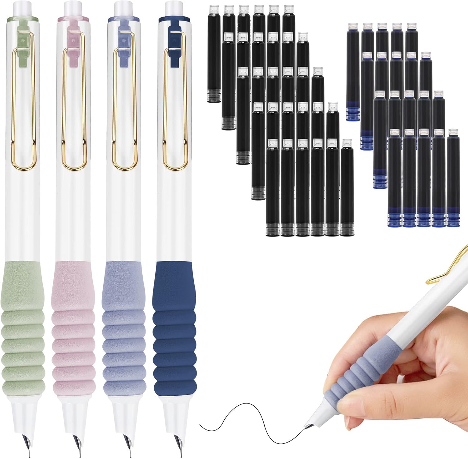 Lot de 4 Stylos Plume Rétractables 0.38mm
