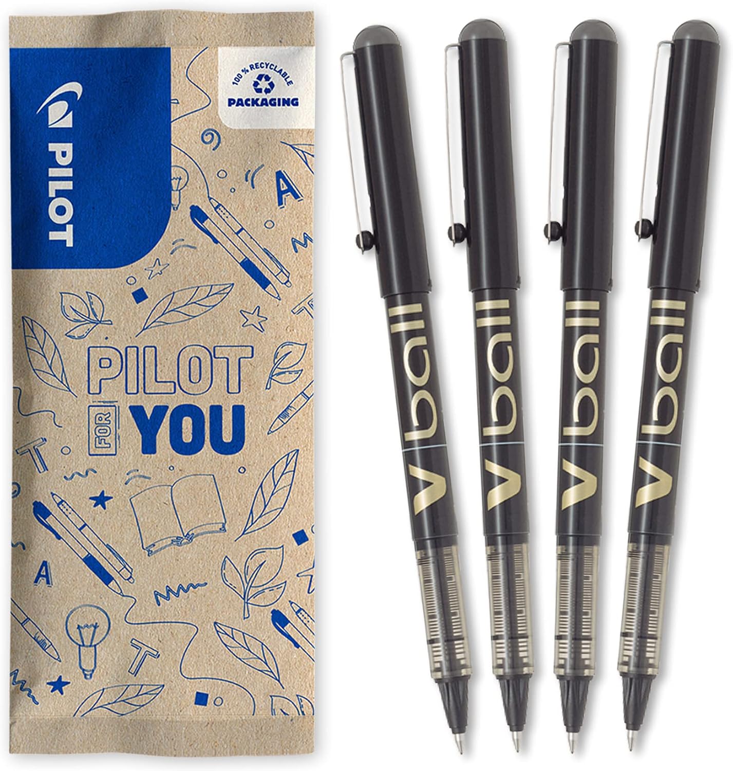 Lot de 4 Stylos Roller V-ball 07 Noir