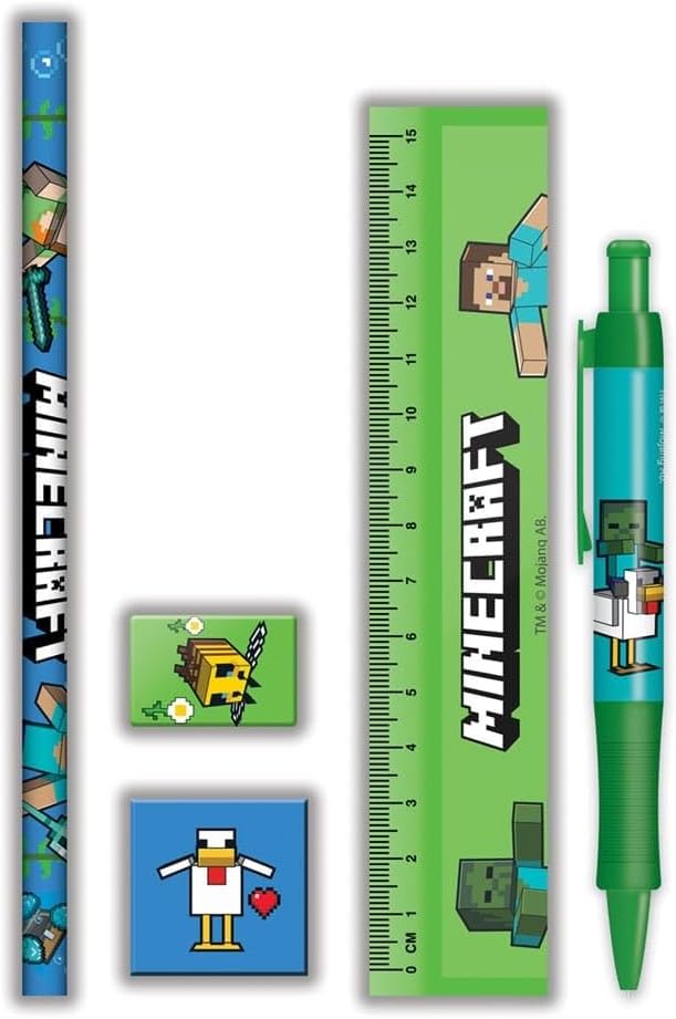 Lot de 5 Articles de Papeterie Minecraft