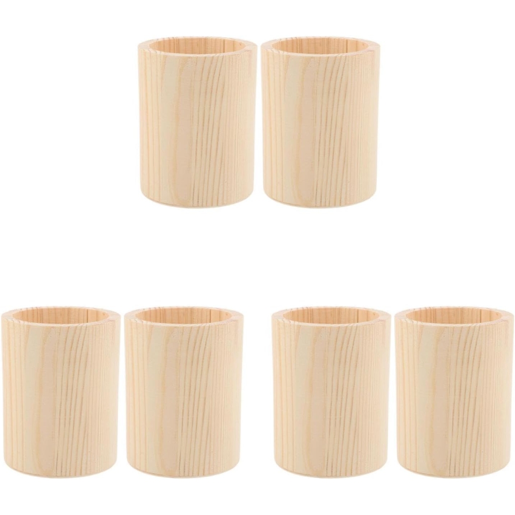 Lot de 6 Pots à Crayons en Bois - Organiseur Bureau
