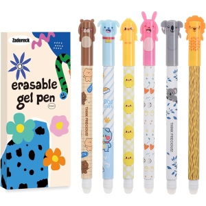Lot de 6 Stylos Effaçables Animaux Colorés