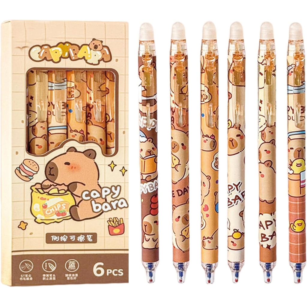 Lot de 6 Stylos Effaçables Capybara 0,5 mm