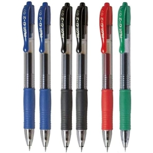 Lot de 6 stylos PILOT G2 – 2 bleus, 2 noirs, 1 rouge, 1 vert