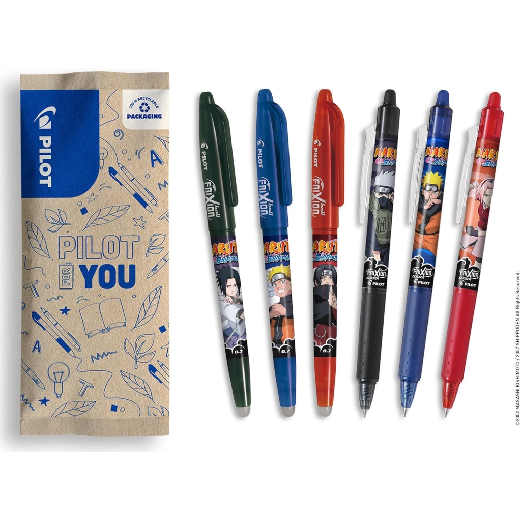 Lot de 6 stylos Naruto Effaçable