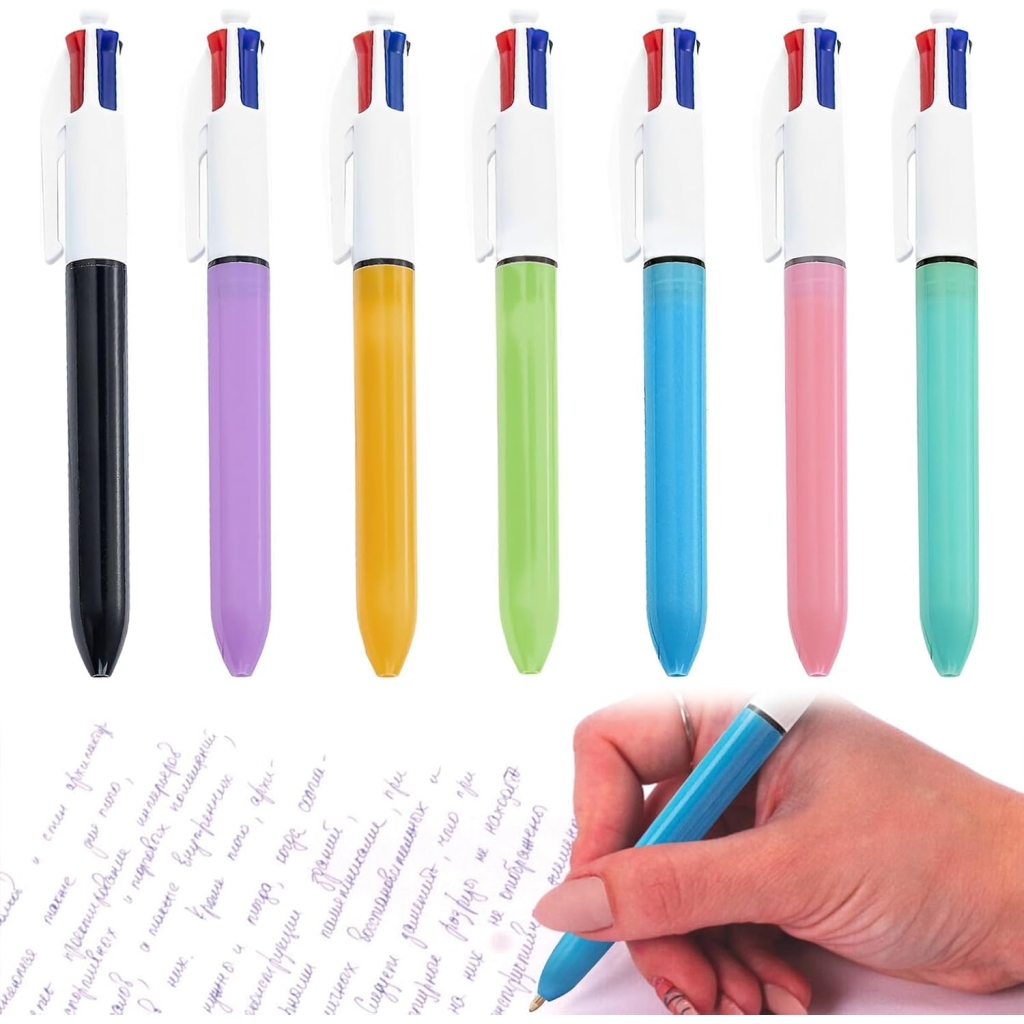Lot de 7 Stylos Multicolores Rétractables 4 en 1