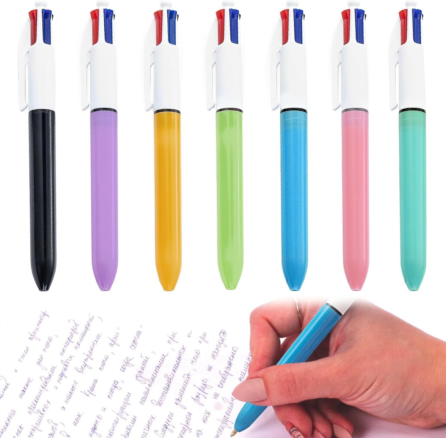 Lot de 7 Stylos Multicolores Rétractables 4 en 1