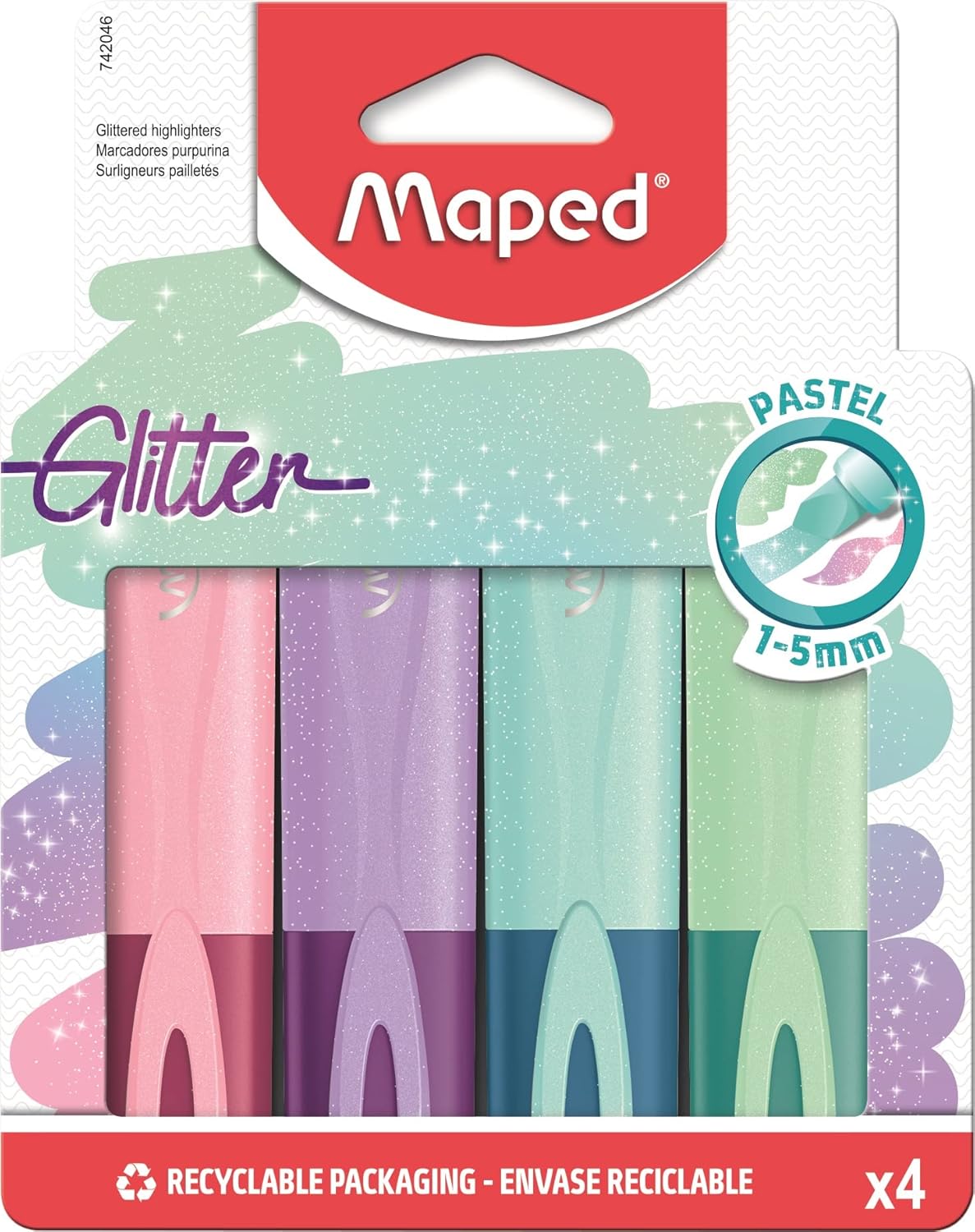 Maped - Surligneurs Paillettes Pastel x4 Recyclables