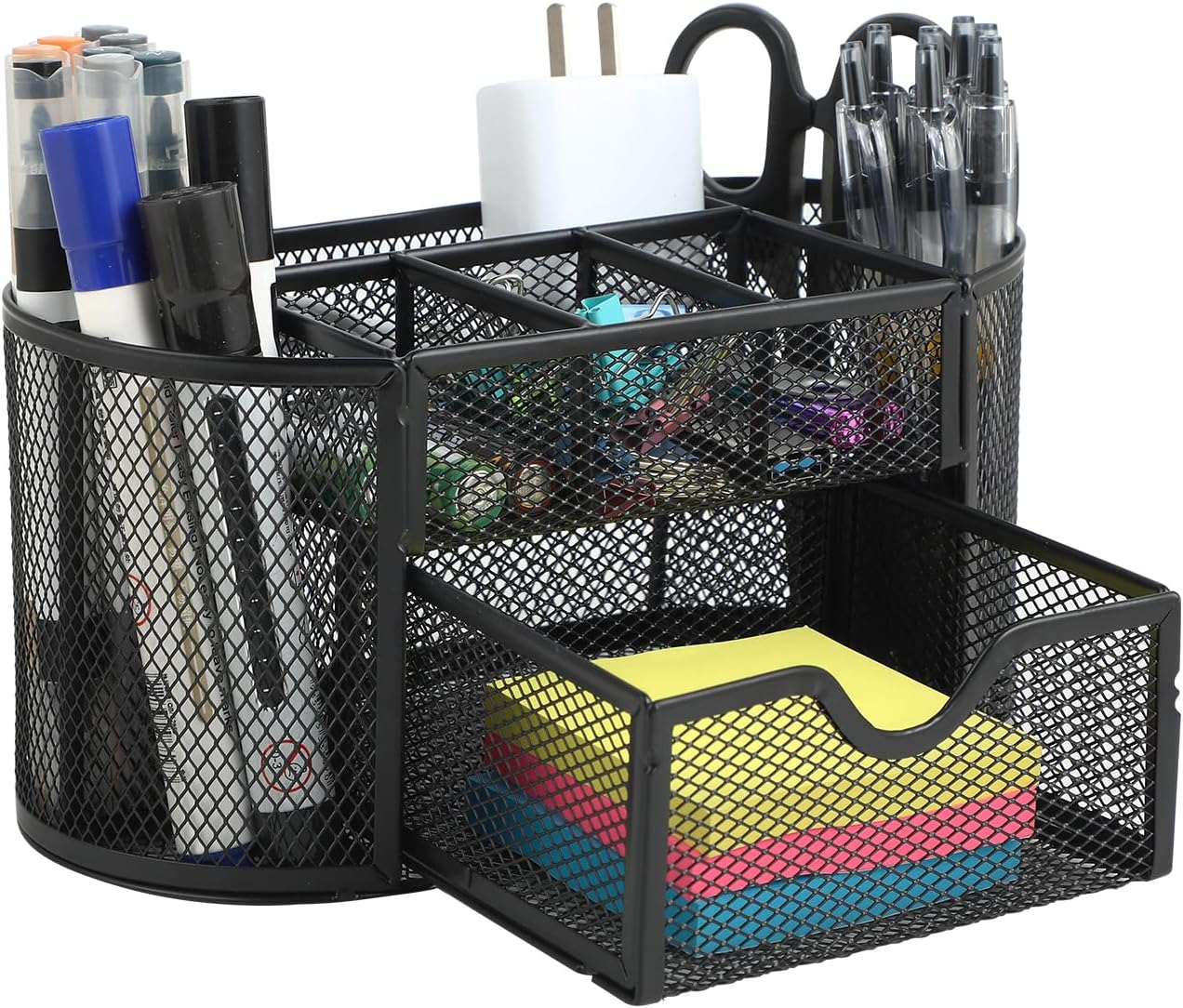 Organisateur de Bureau Noir avec Tiroir et Pot à Crayons