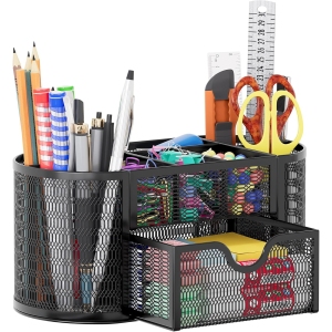 Organiseur de Bureau Métallique Noir à 8 Compartiments