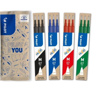 PILOT - 4 Etuis Recharges Stylo Effaçable Noir/Bleu/Rouge/Vert