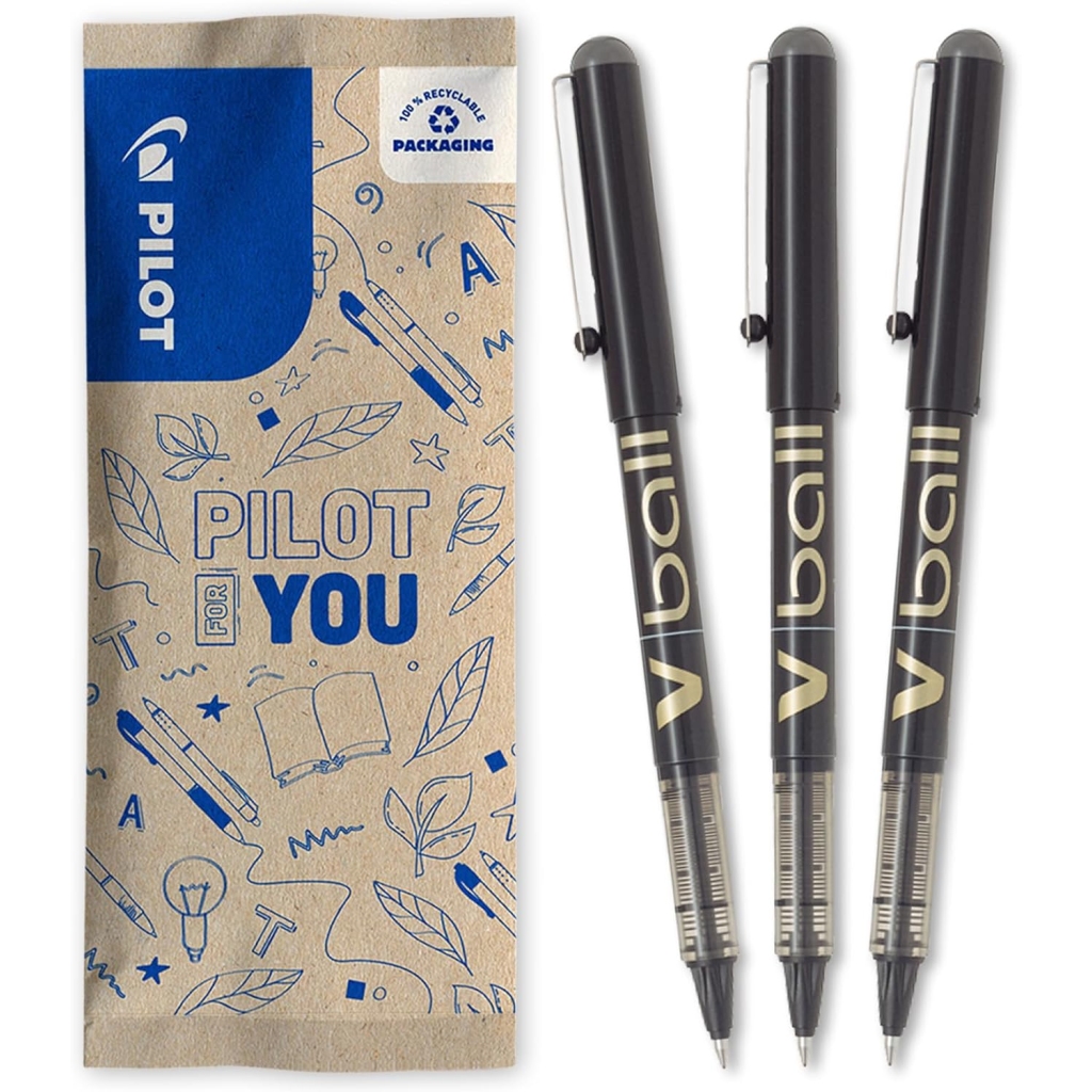 PILOT Lot de 3 Stylos Roller V-Ball 07 Noir