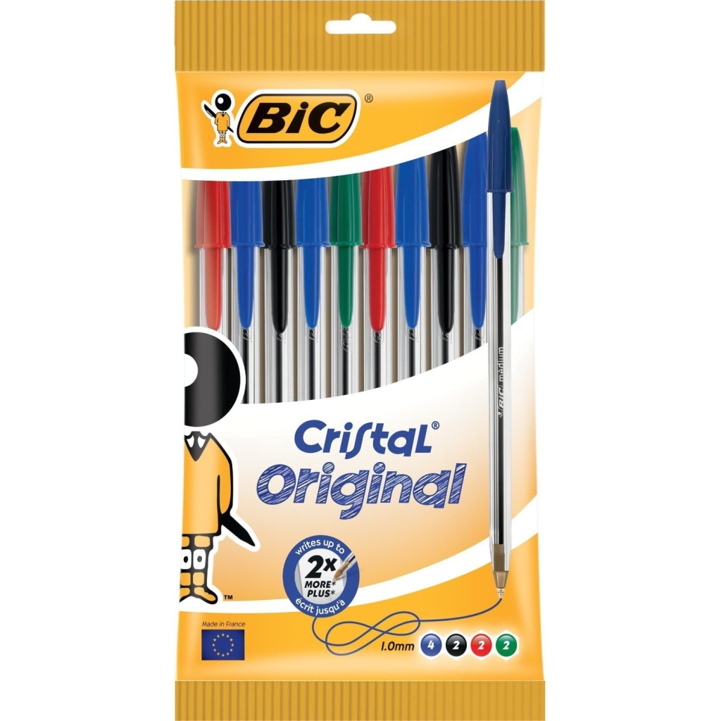 Pack de 10 Stylos Bille BIC Cristal Assorties