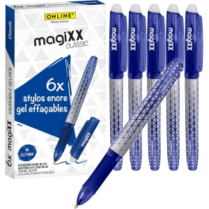Pack de 6 Stylos Roller Effaçables Bleu MagiXX
