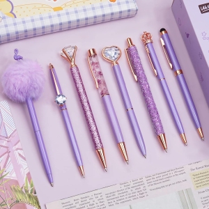 Parure de Stylos à Bille Violets 8Pcs Glam
