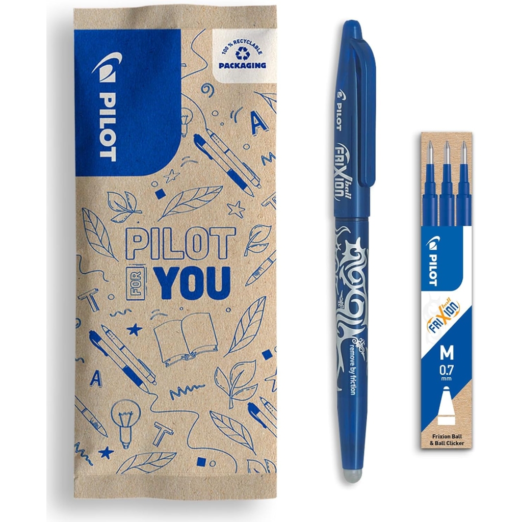Stylo effaçable Pilot Frixion Ball + Recharges Bleu