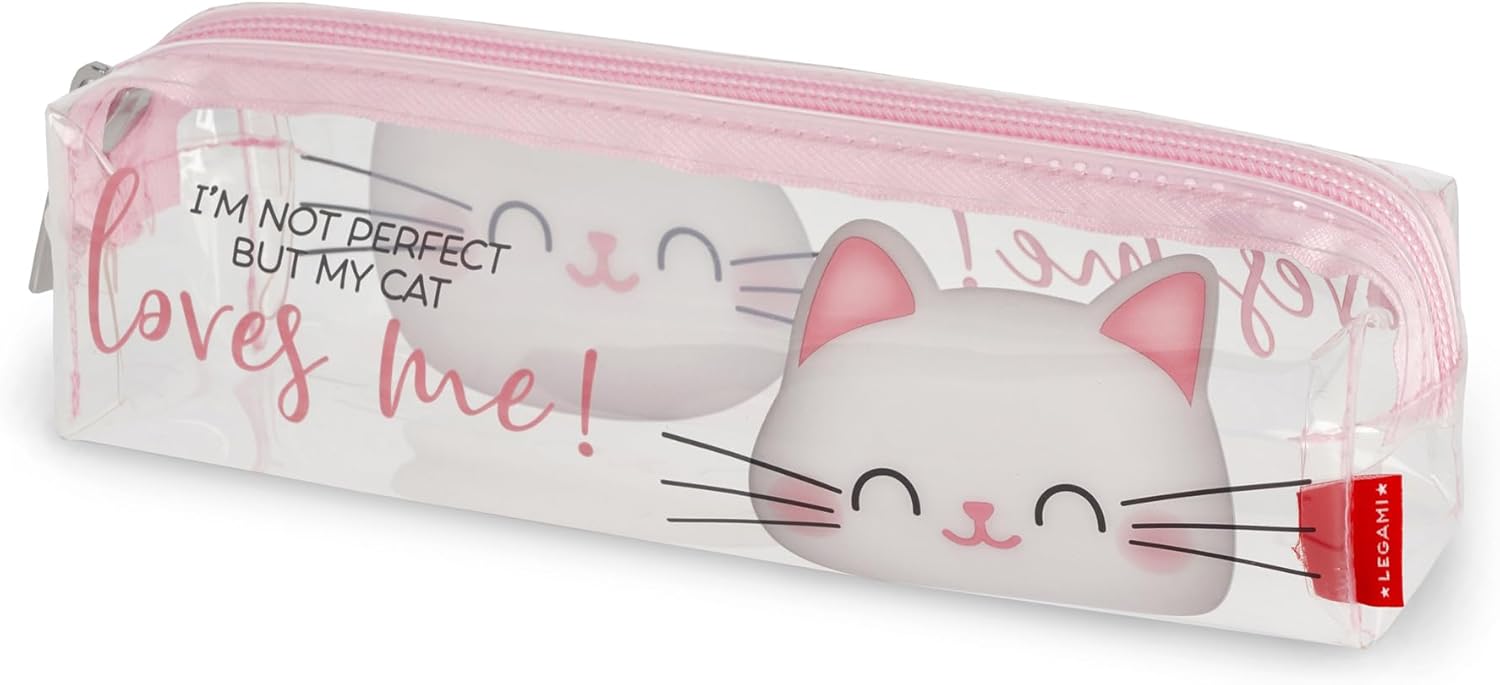 Pochette Transparent Kitty avec Fermeture Éclair 19,5x5,5 cm