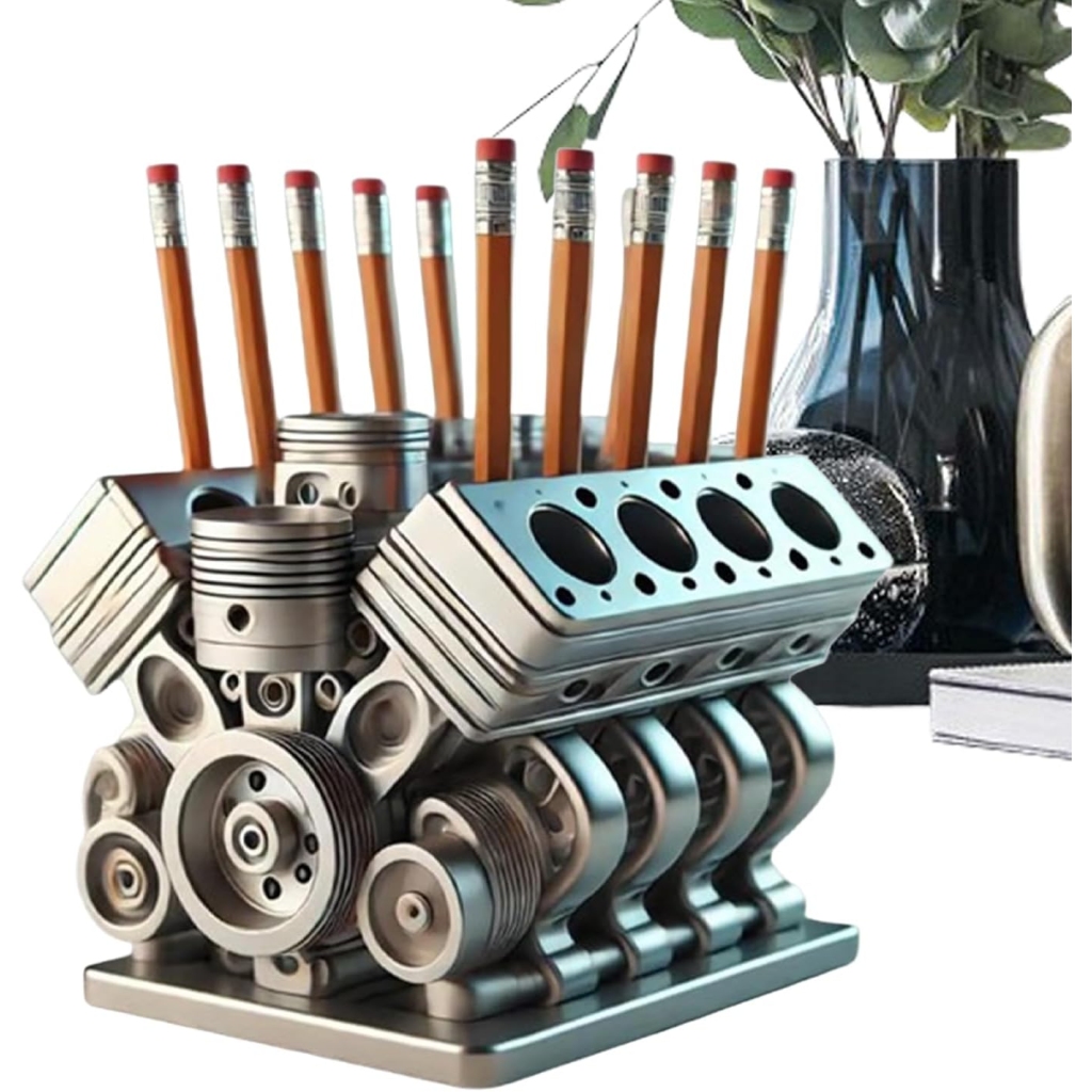 Porte Stylo V8 en Acier Inoxydable - Organisateur Bureau