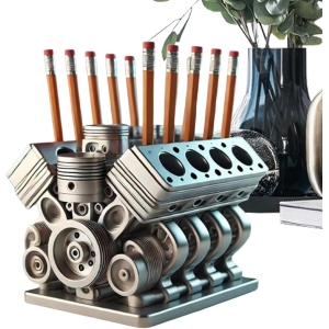 Porte Stylo V8 en Acier Inoxydable – Organisateur Bureau