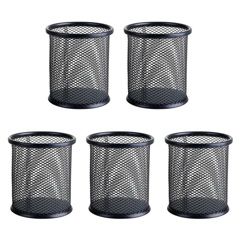 Lot de 5 Pot à Stylos Rond en Maille Métallique