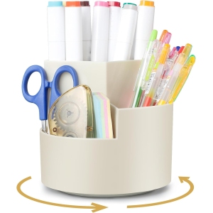 Porte-Stylos Rotatif 360° - Organiseur Bureau Blanc