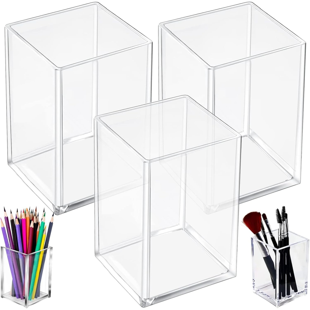 Pot à Crayon Acrylique Transparent - 3 Pièces
