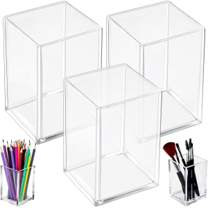 Pot à Crayon Acrylique Transparent - 3 Pièces