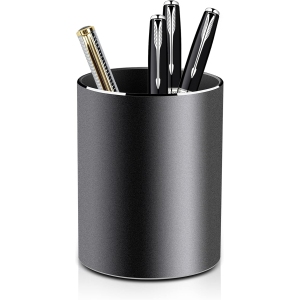 Pot à Crayon Métal Rond Élégant Noir 8x10 cm