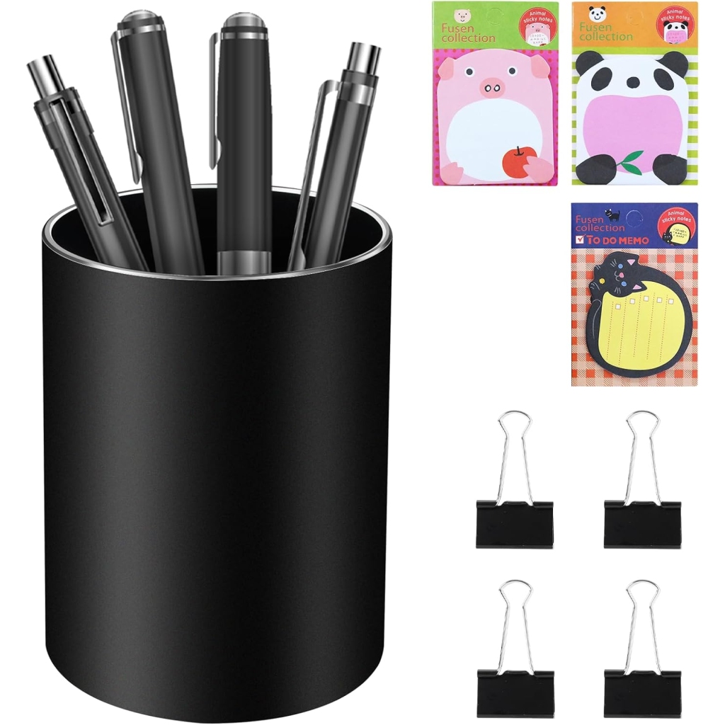 Pot à Crayons Métal Noir avec Autocollants