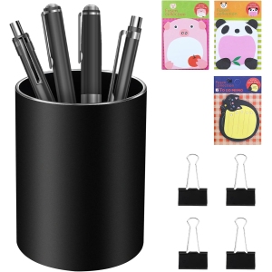 Pot à Crayons Métal Noir avec Autocollants