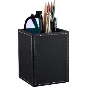 Pot à Crayons en Cuir Synthétique Noir