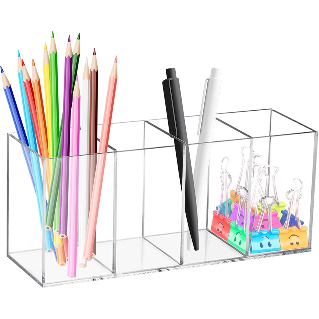 Pot à Stylos Transparent à 4 compartiments