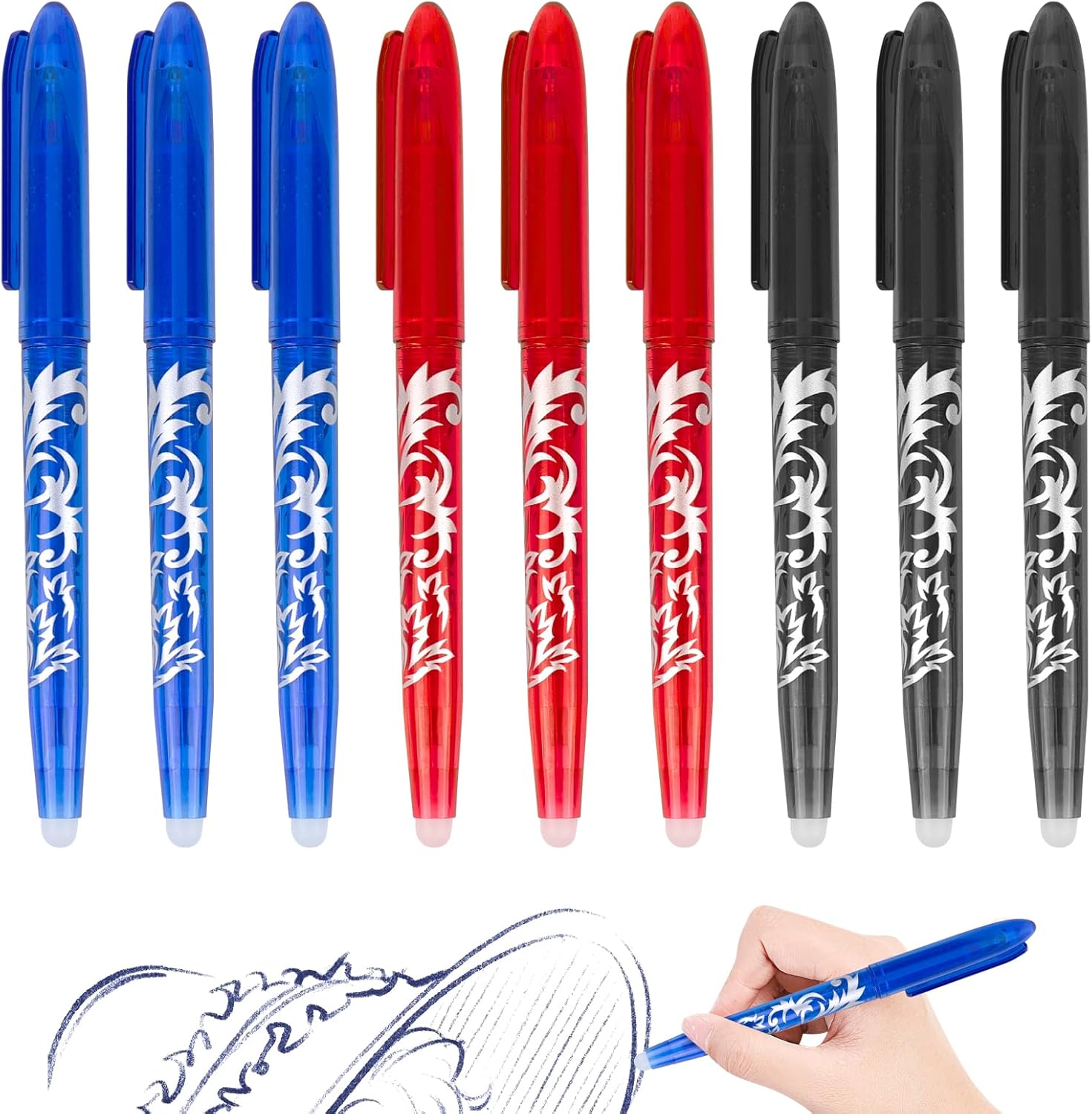 RUCUDIM Lot de 9 Stylos à Bille Effaçables 0,5 mm