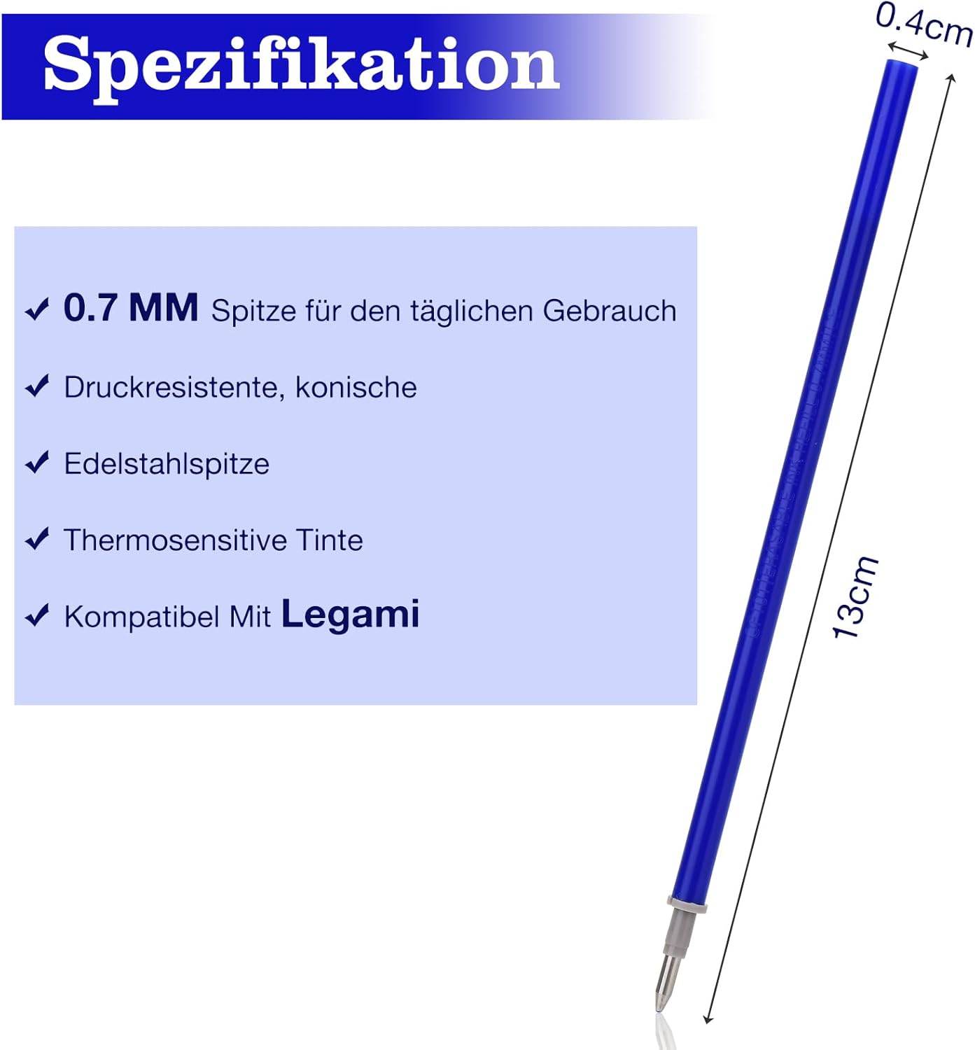Recharge Stylo Gel Effaçable 14 Pièces - Encre Bleue 0,7 mm – Image 2