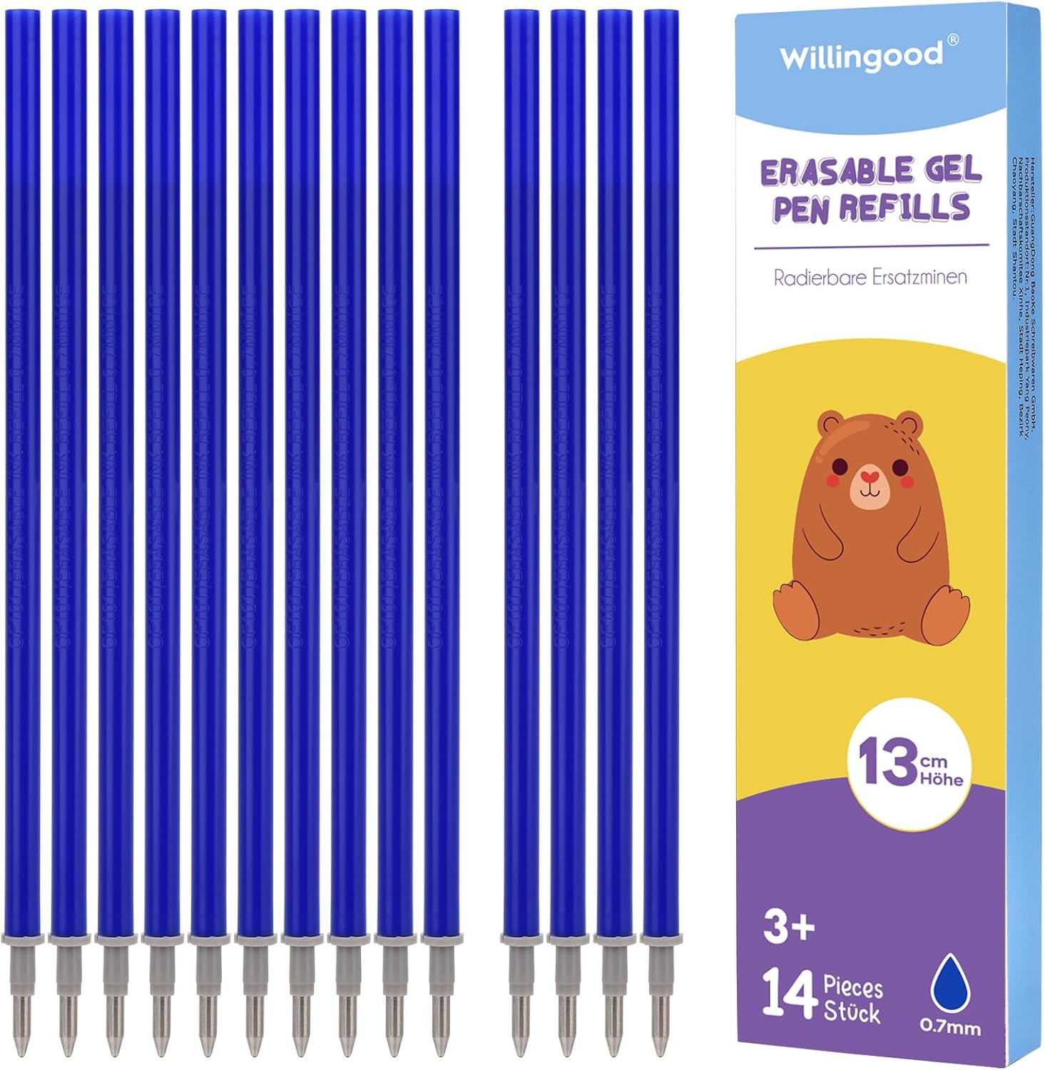 Recharge Stylo Gel Effaçable 14 Pièces - Encre Bleue 0,7 mm