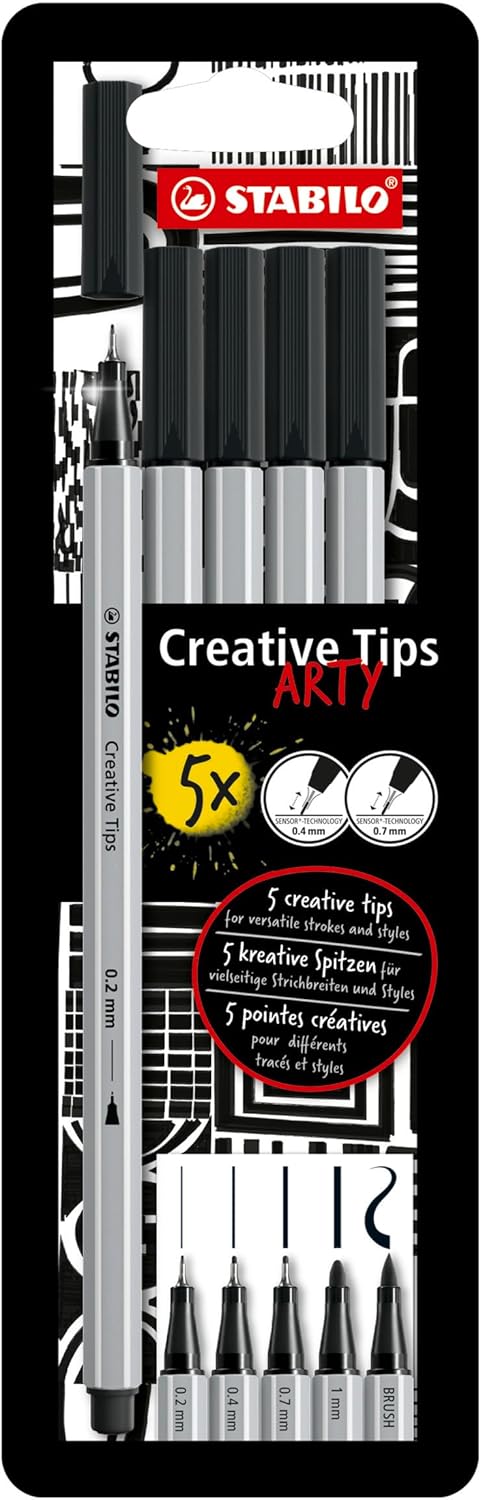 STABILO Creative Tips : Set de 5 Stylos Calligraphie Noir