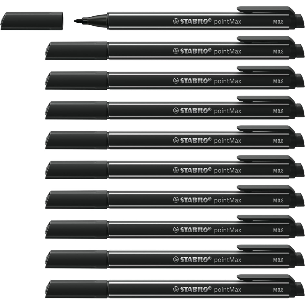 STABILO Lot de 10 Feutres Écriture Noir 0,8 mm