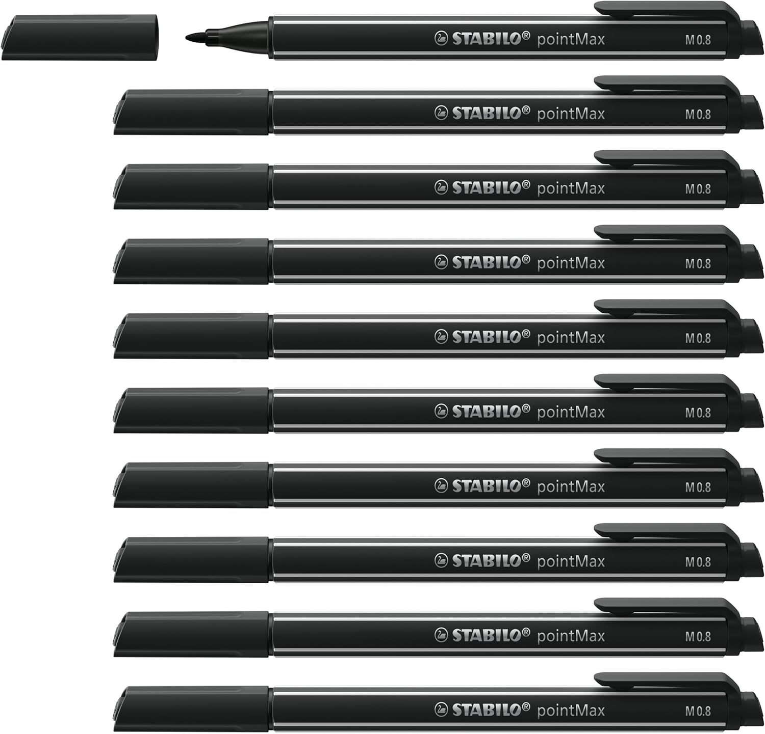 STABILO Lot de 10 Feutres Écriture Noir 0,8 mm