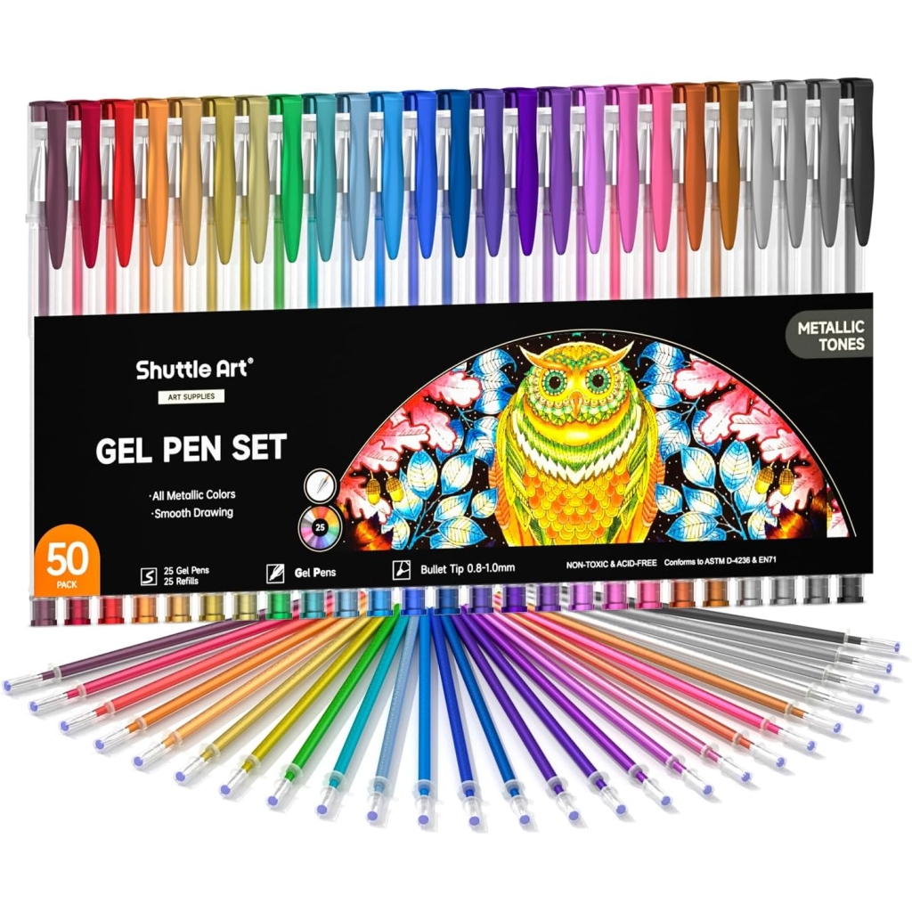 Set 50 Stylos Gel Métalliques + Recharges