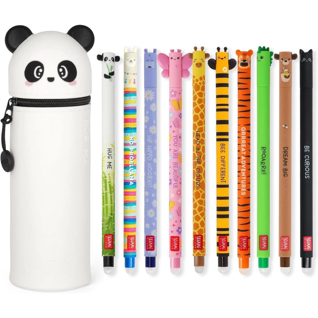 Lot de 10 Stylos Gel Effaçables + Trousse Panda