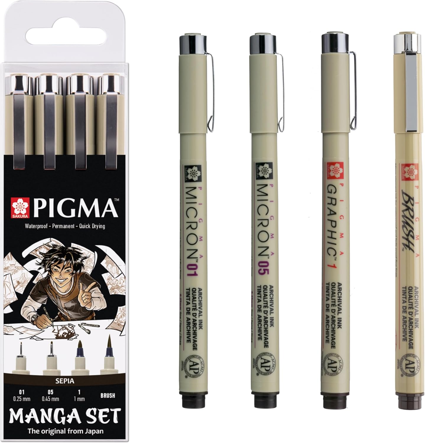 Set de 4 Stylos Sépia Pigma Manga