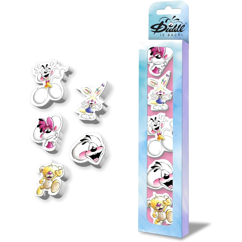 Lot de 5 gommes Diddl 3D Mignonnes et Colorées