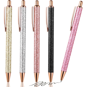 Set de 5 stylos métalliques à paillettes rétractables