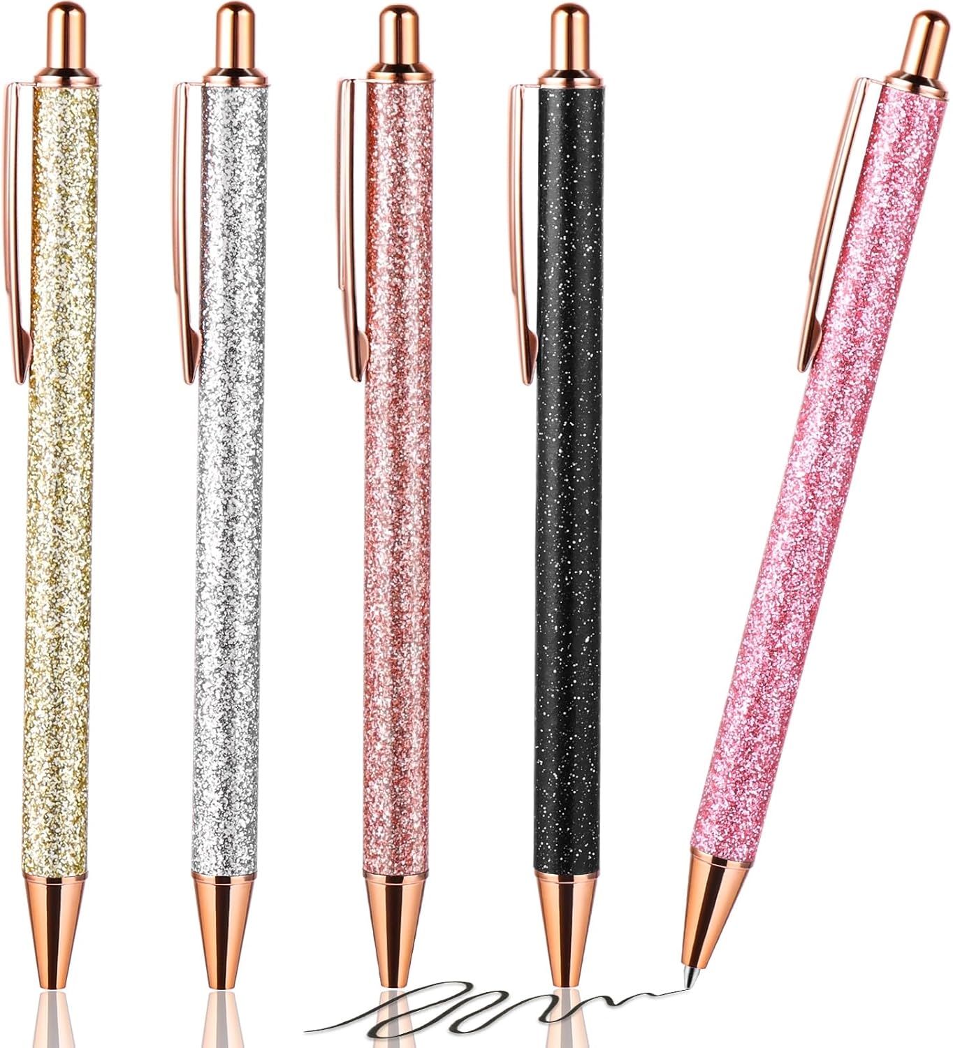 Set de 5 stylos métalliques à paillettes rétractables
