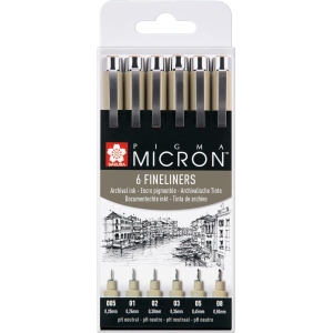 Set de 6 Stylos Pigma Micron, Encre Noire Résistante